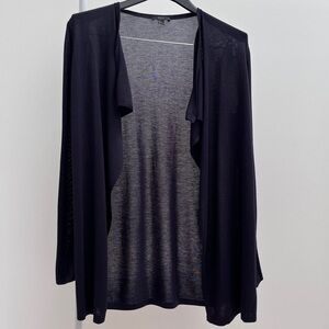 COS open front wrap drape cardigan S navy blue button shoulder timeless